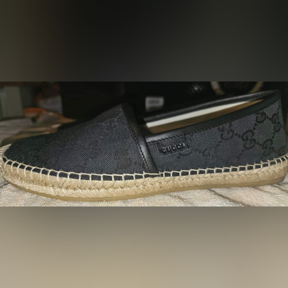 Gucci GG Black Canvas & Leather Espadrilles Flats size EU 38.5 or US 8.5